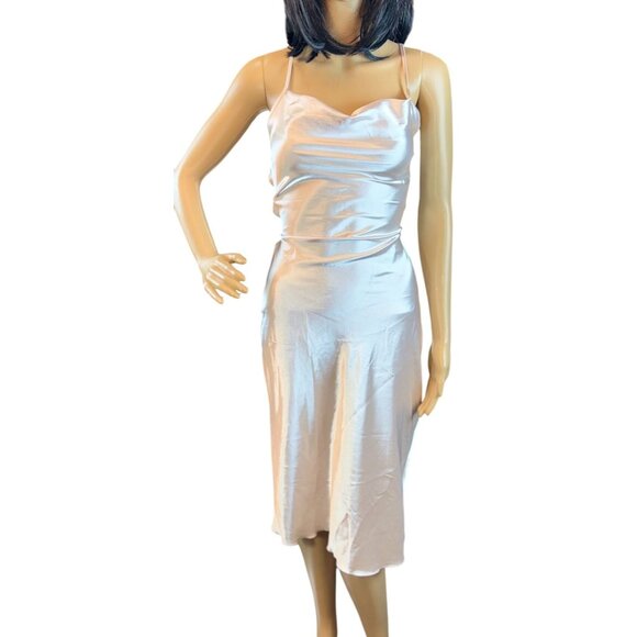 (5 for $25) Satin Midi Slip Dress With Lace-Up Back In Pale Pink Size XS - Picture 1 of 9